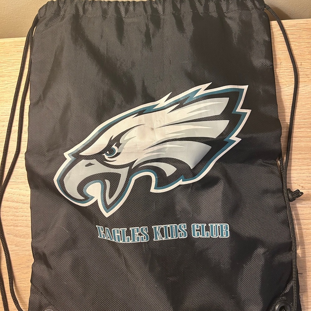Eagles Kids Club Black Drawstring Backpack